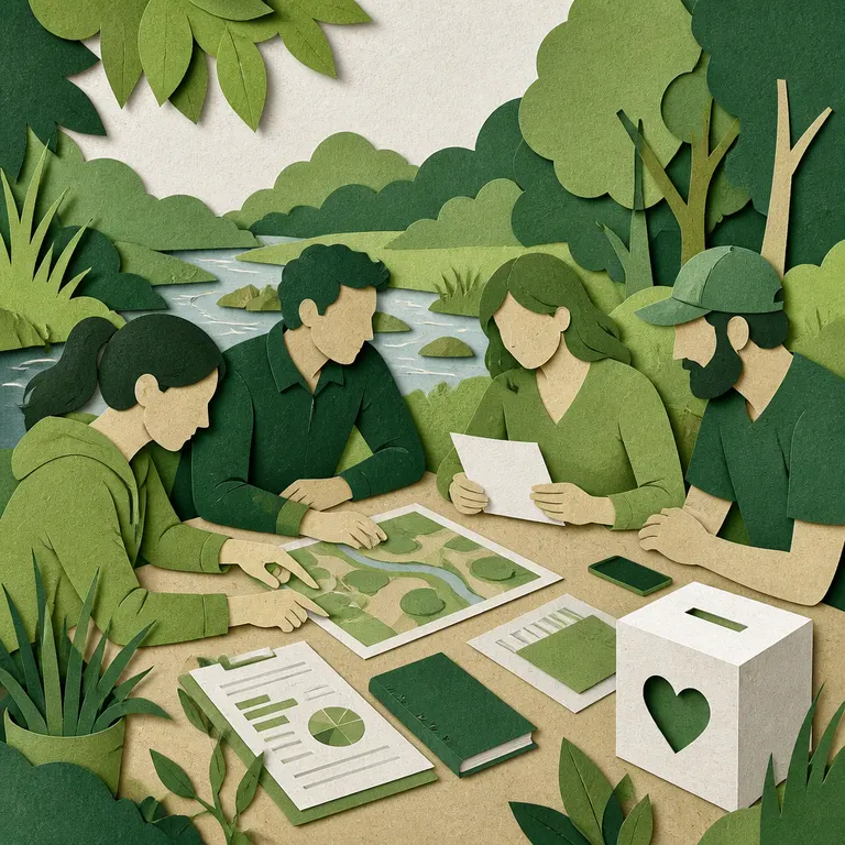 Naturschutzteam plant eine Spendenkampagne am Kartentisch